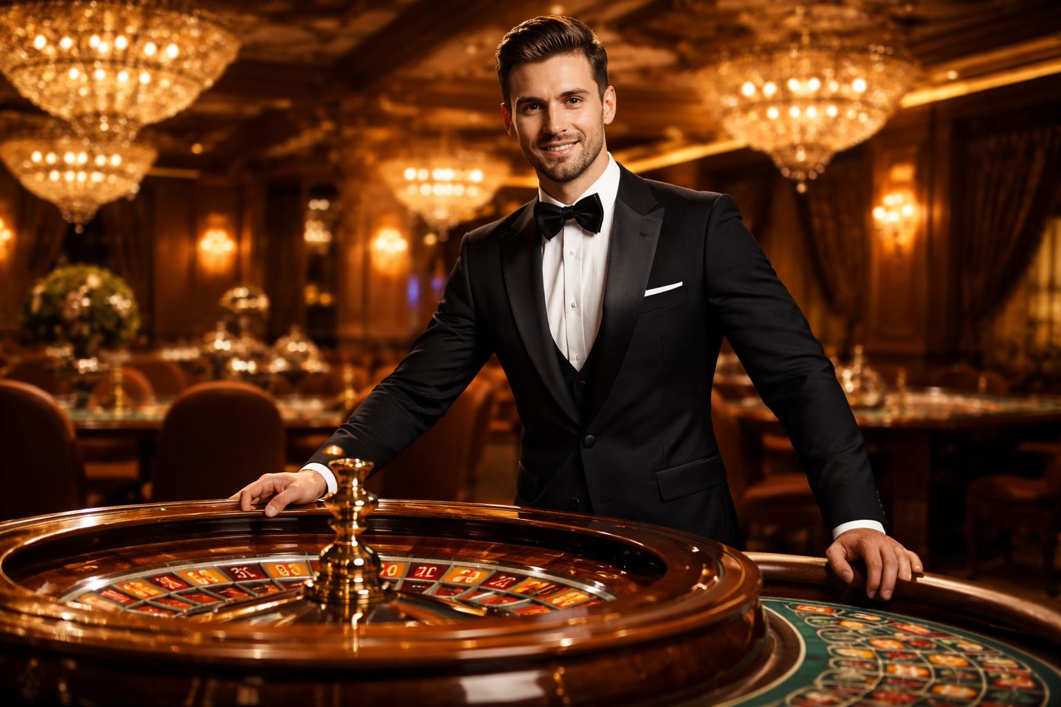 Elegant live house host in a red silk robe greeting bettors at a betting wheel showing the top BH999 house world in Bangladesh
