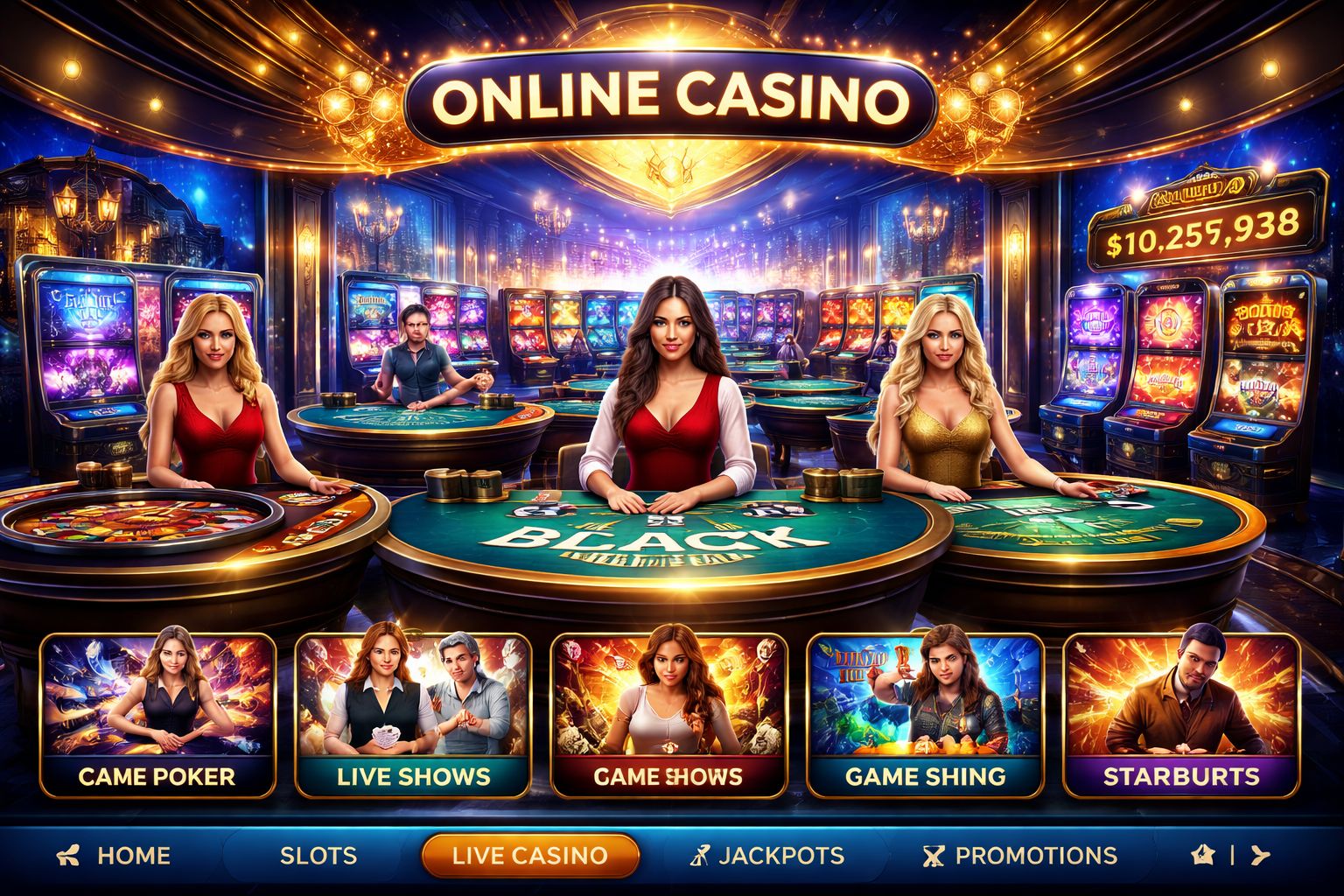 Confident casino host standing beside a roulette wheel surrounded by glowing chips representing the elite live studio universe of F999 in Bangladesh